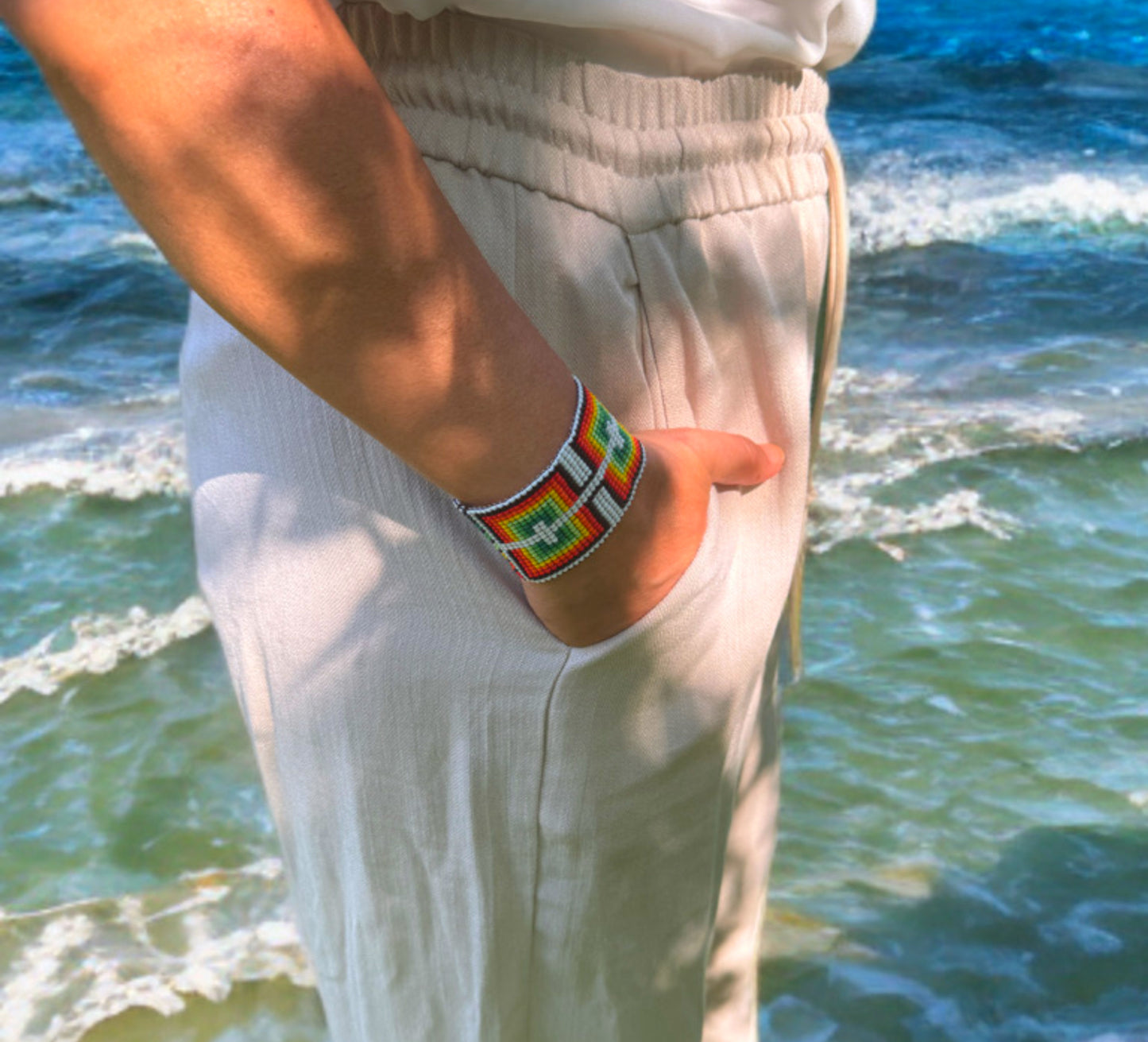 Handwoven Beaded Bracelets β White and Red