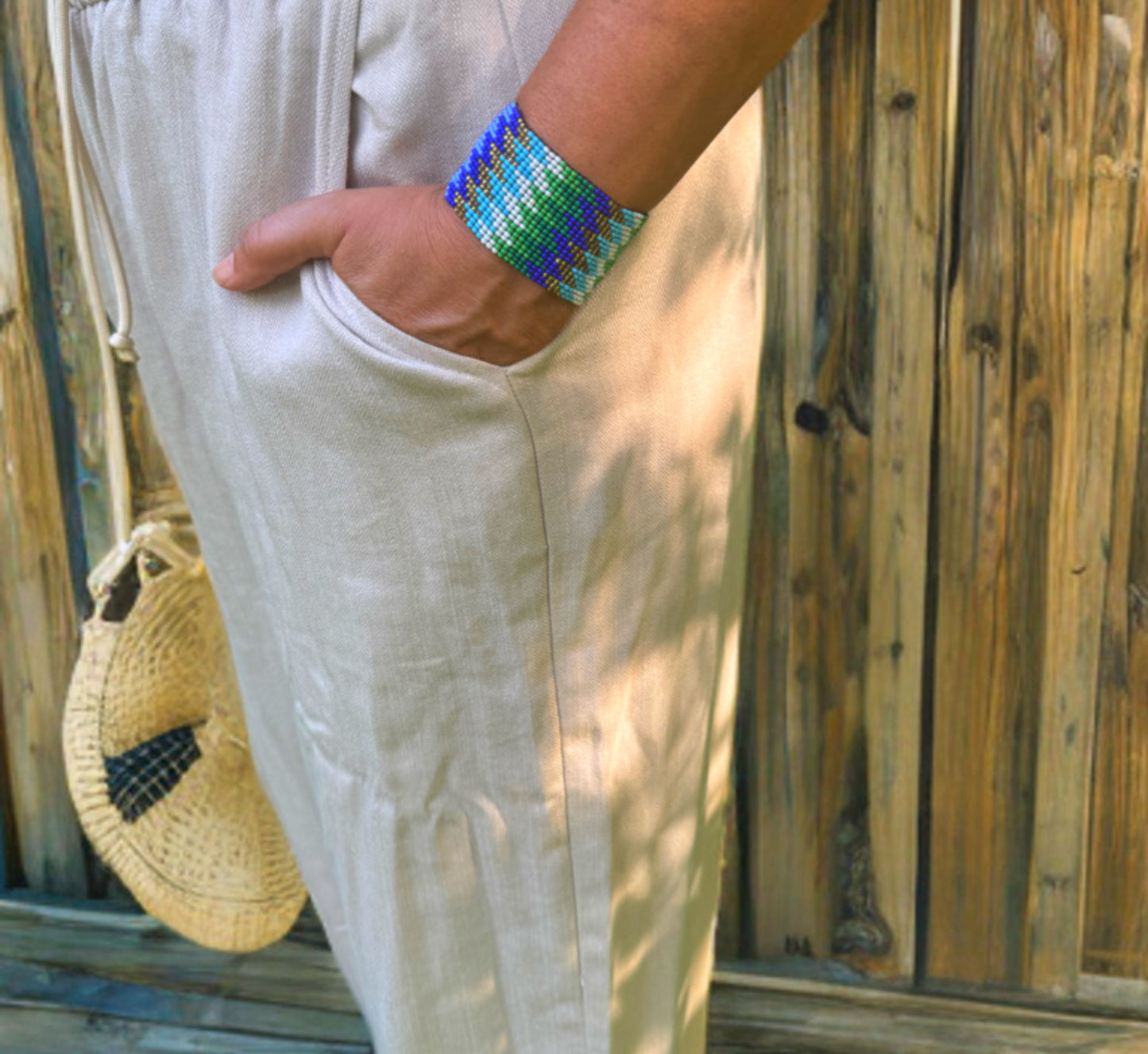 Handwoven Beaded Bracelets –Blue and Gold