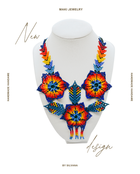 Handcrafted Beaded Necklace – Floral Blue