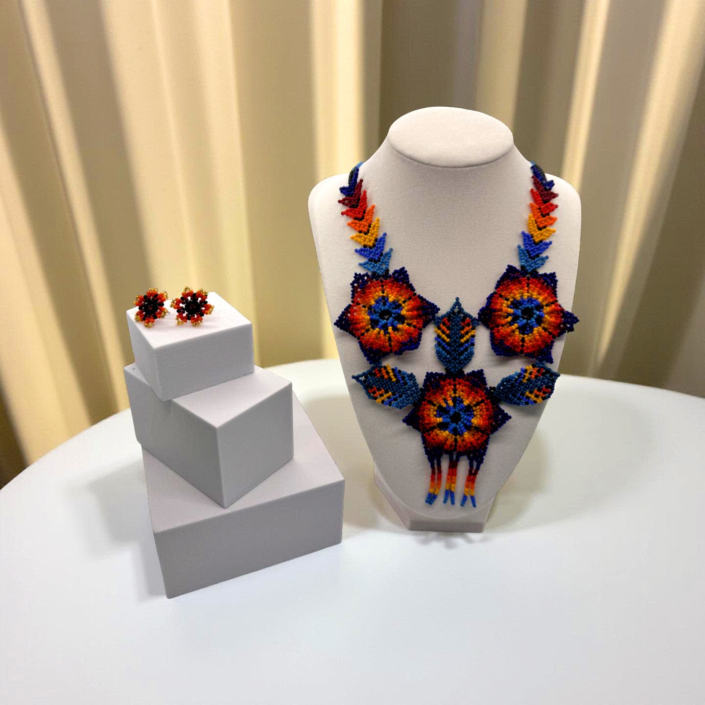 Handcrafted Beaded Necklace – Floral Blue