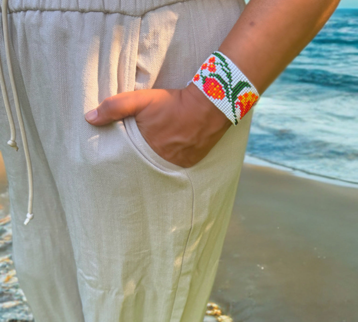 Handwoven Beaded Bracelets – White Flower