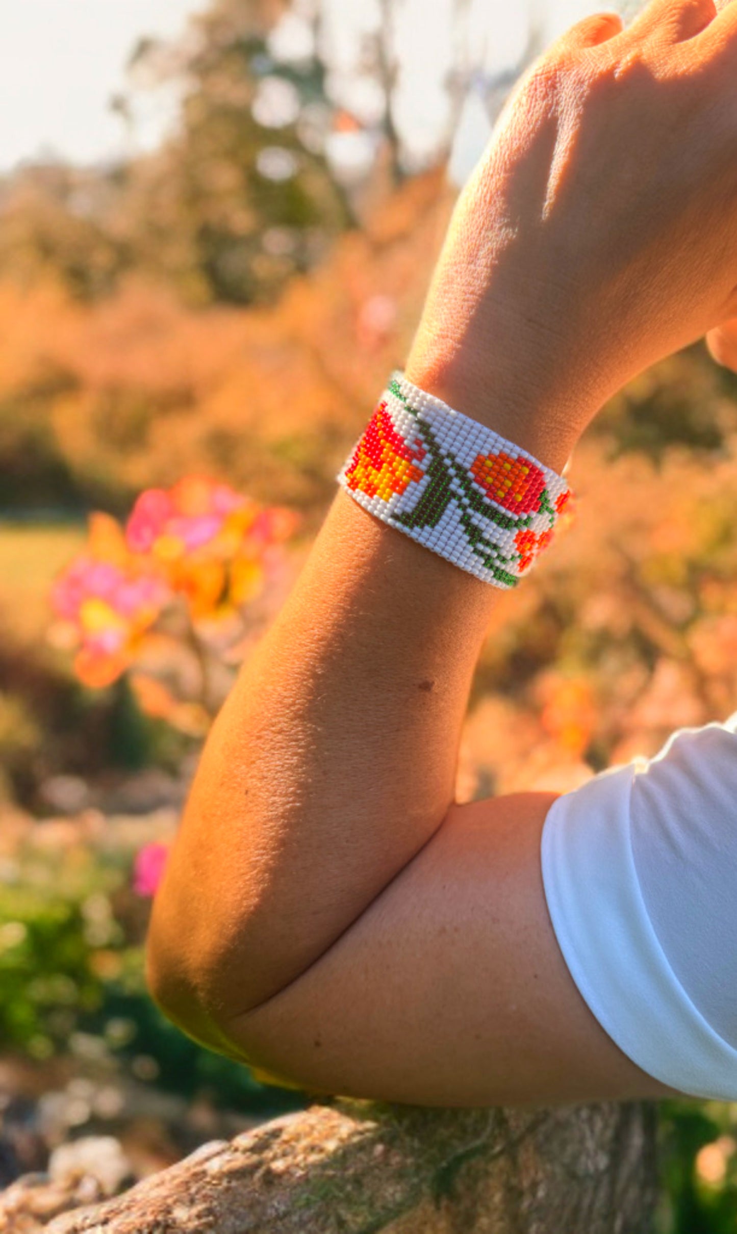 Handwoven Beaded Bracelets – White Flower