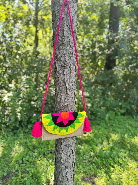 Handwoven Clutch Bag – Sunset Mandala Style