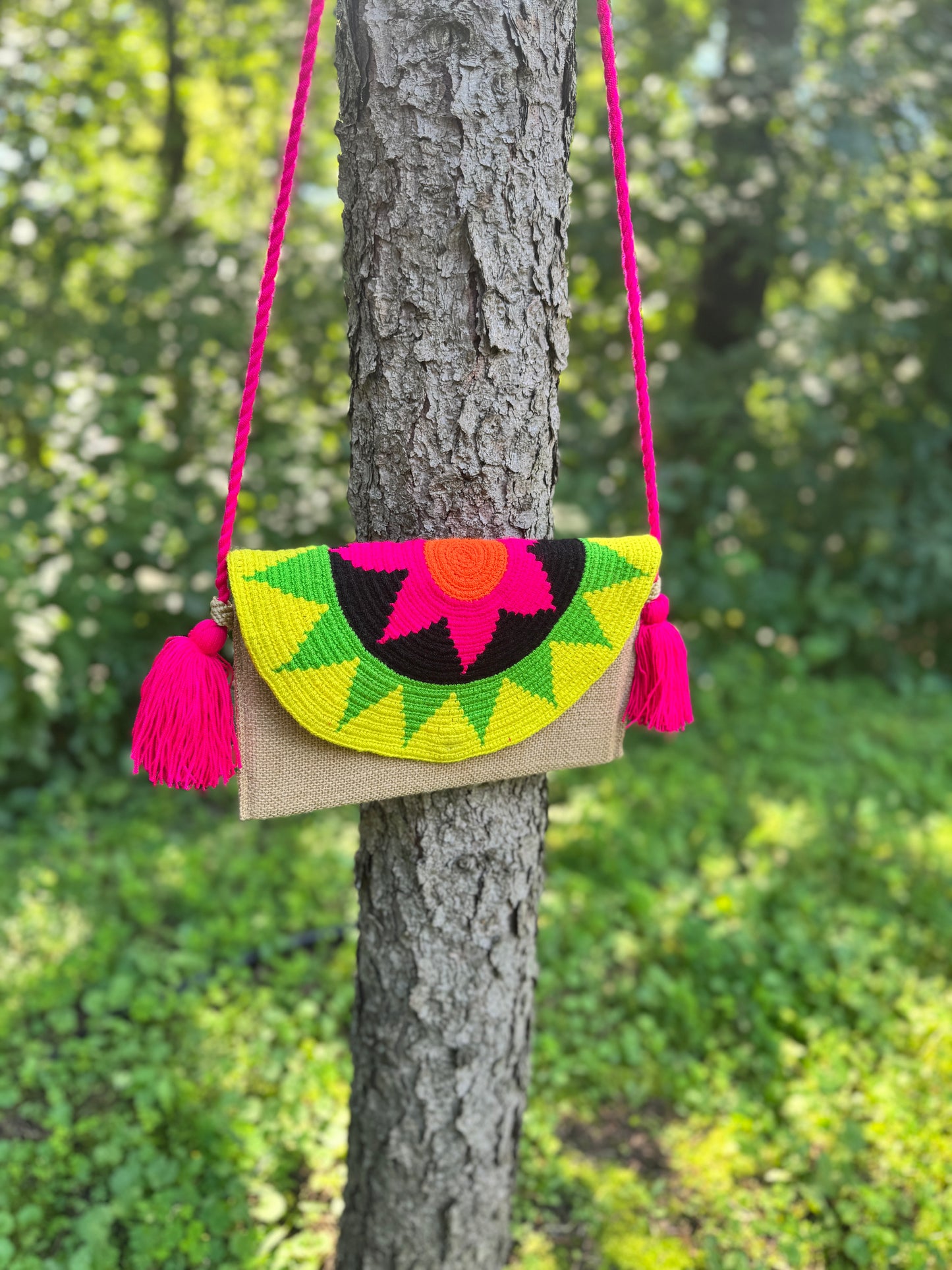 Handwoven Clutch Bag – Sunset Mandala Style
