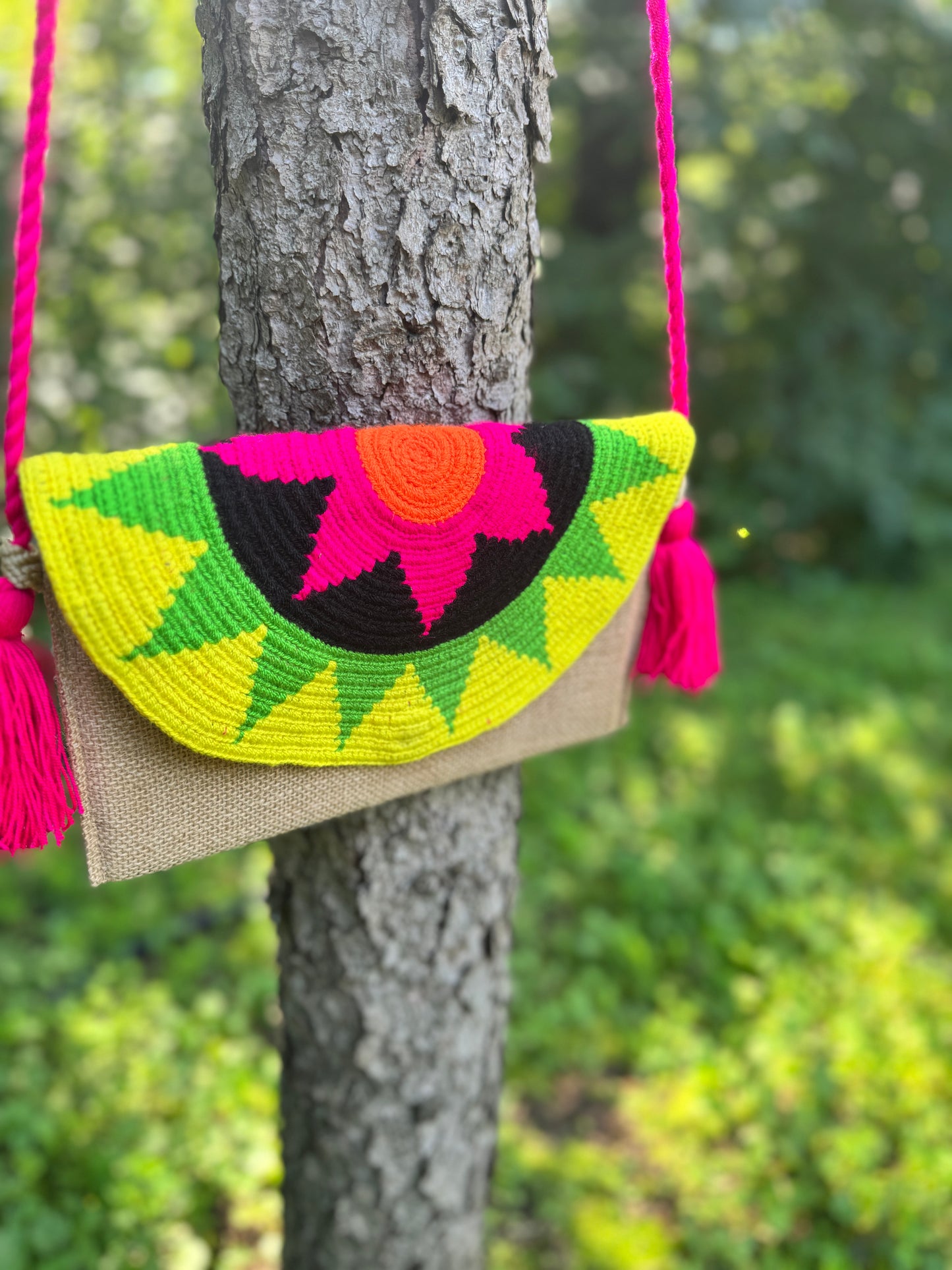 Handwoven Clutch Bag – Sunset Mandala Style